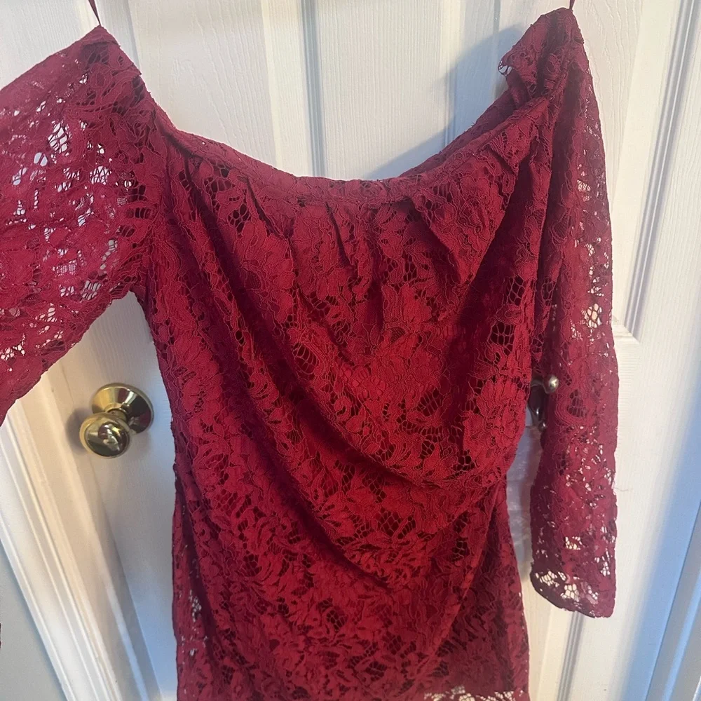 Vici Off-Shoulder Burgundy Lace Dress - Picture 3 of 3